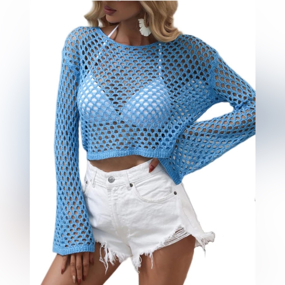 NWOT Amazon Mesh Crochet Crop Top